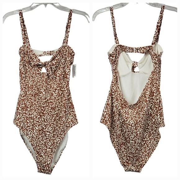 Old Navy Giraffe Print Tie-Front Keyhole Bandeau-Style One-Piece Swimsuit NWT - Picture 1 of 13